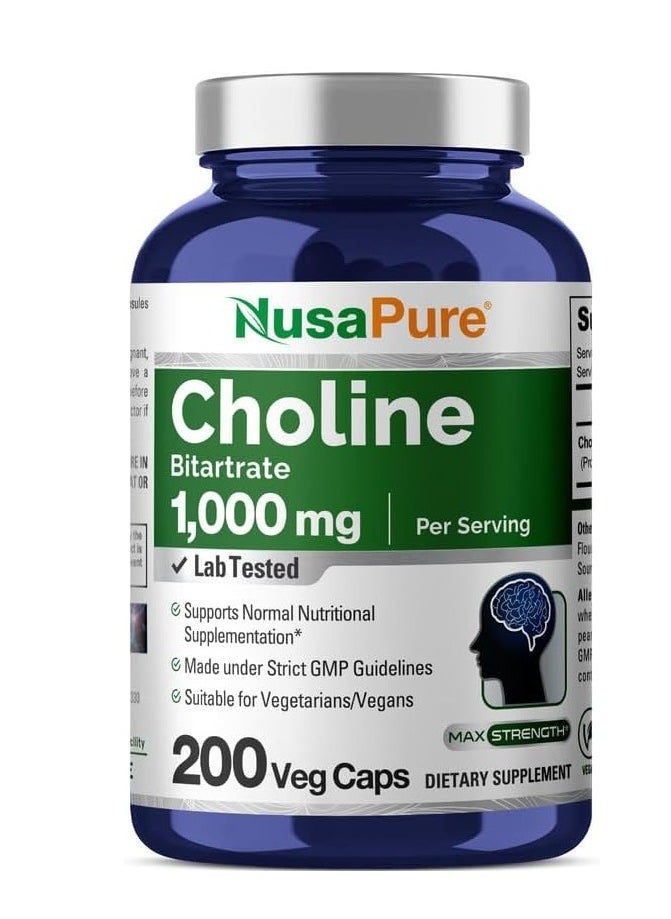 NusaPure - Choline Bitartrate 1000 mg 200 Veggie Capsules - Image 1