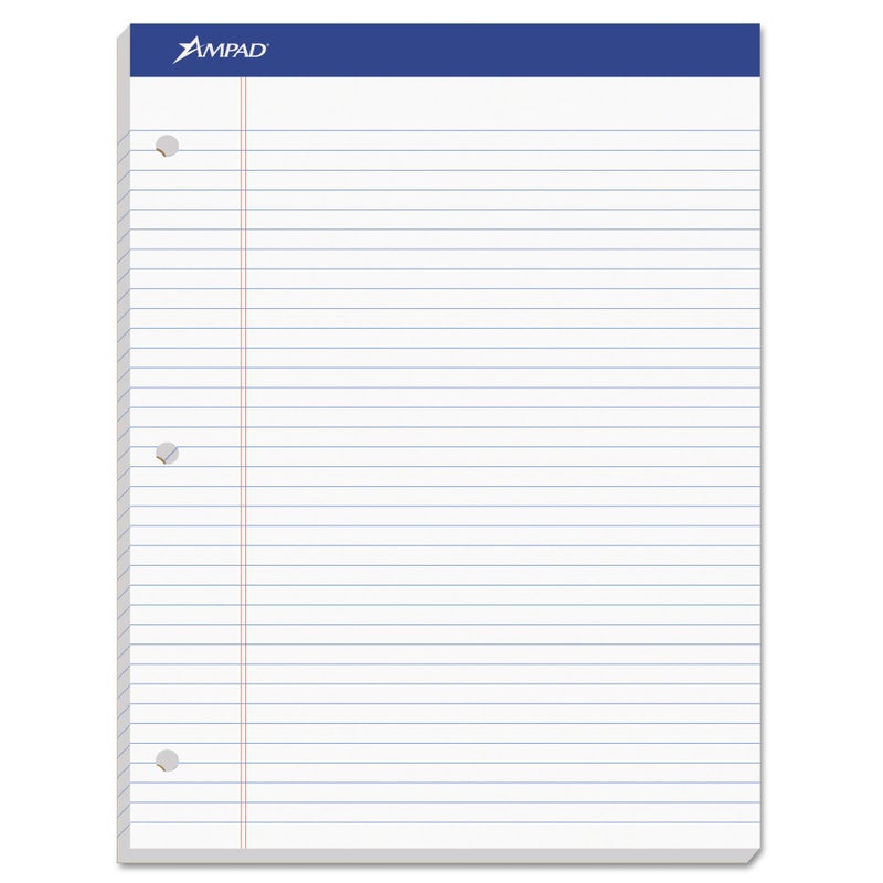 Ampad Double Sheet Pad, White, Letter Size, College Rule, 100 Sheets, 1 Each (20-323) - Image 1