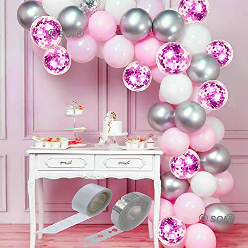 SOI Metallic Balloons - Large 72 Pcs, Silver, Pink And White Balloons For Decoration | Birthday Decoration Items For Girls, Boys | Balloons For Birthday Decoration | Balloons For Birthday Combo - Image 1