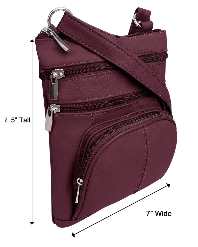 Roma Leathers حقيبة يد عبر الجسم من جلد روما الأصلي، متعددة الجيوب (نبيذ) - Image 3
