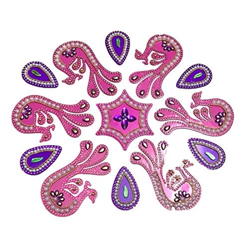 KRIWIN Acrylic 10-11 inches Dia - Floor/Wall/Table Rangoli Decorative Showpiece Pink (Peacock) - Image 5