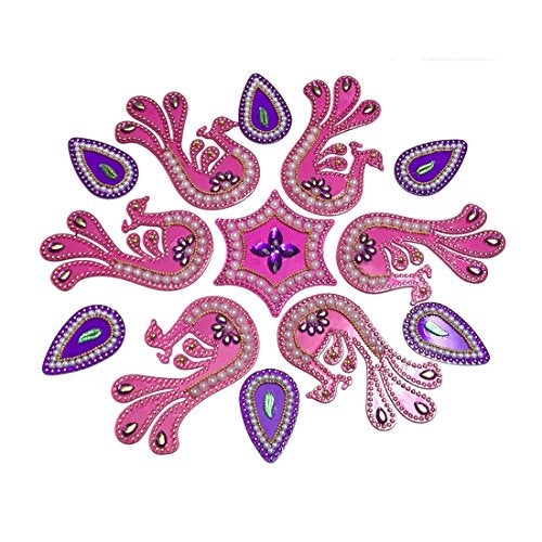 KRIWIN Acrylic 10-11 inches Dia - Floor/Wall/Table Rangoli Decorative Showpiece Pink (Peacock) - Image 4