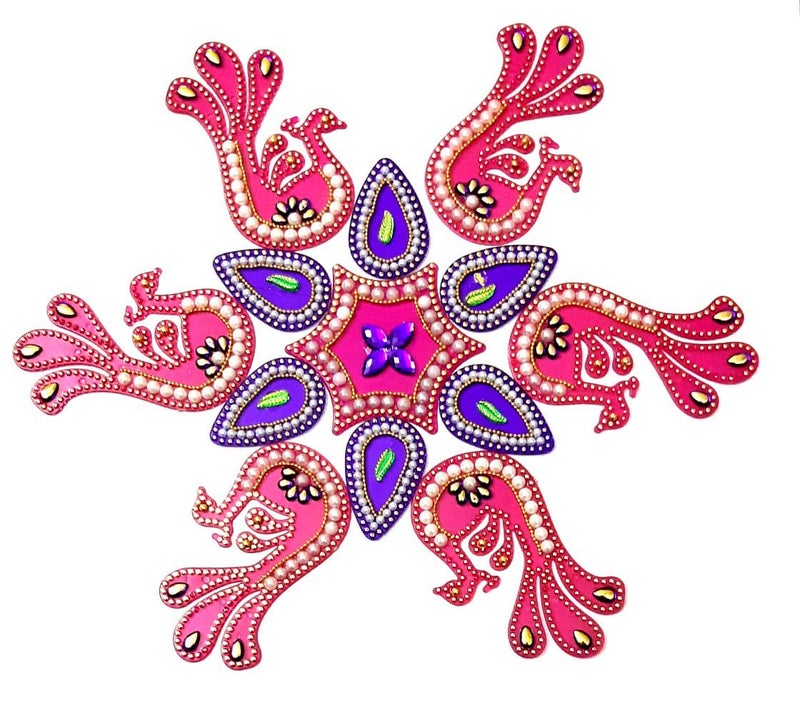 KRIWIN Acrylic 10-11 inches Dia - Floor/Wall/Table Rangoli Decorative Showpiece Pink (Peacock) - Image 2