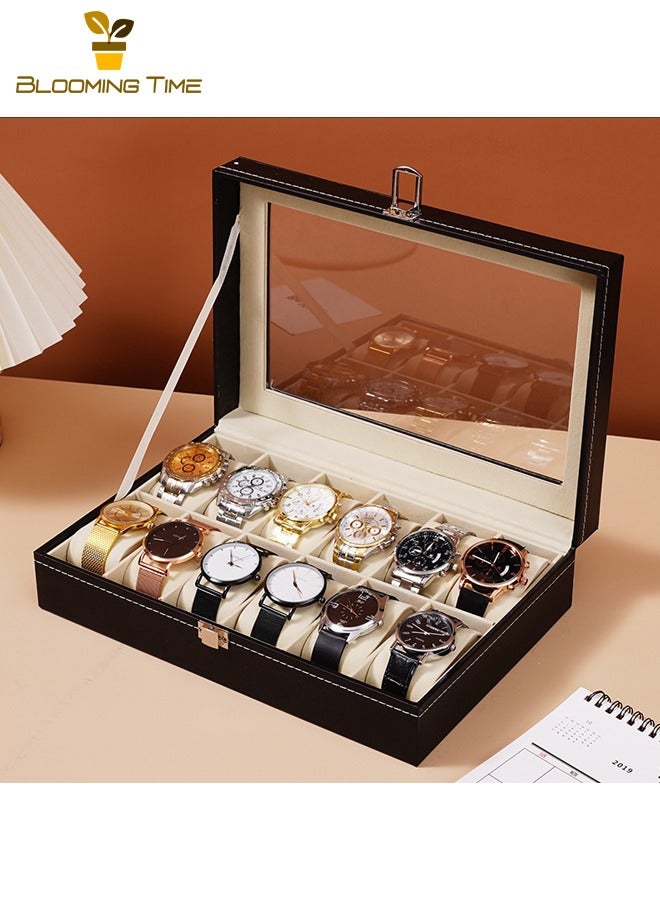 بلومنغ تايم صندوق عرض الساعات متعدد القطع عالي الجودة، صندوق عرض الساعات الجلدي الشفاف ذو النافذة الشفافة للساعات، صندوق تخزين الساعات عالي الجودة للأعمال التجارية العتيقة، صندوق تخزين الساعات الجلدية، صندوق عرض ساعات اليد، صندوق عرض كشك المفروشات المنزلية، صندوق هدايا بسيط رائع - Image 1