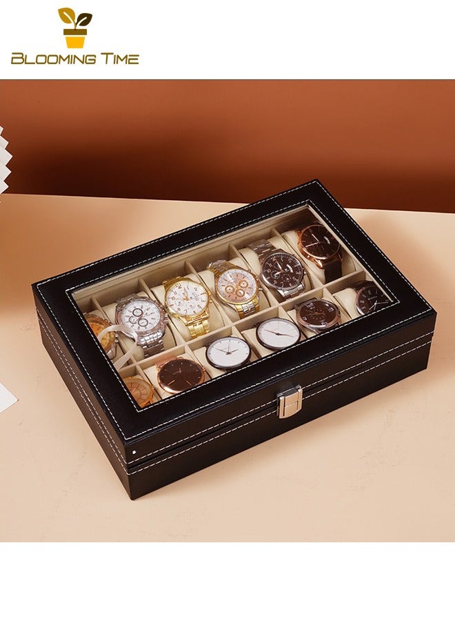 بلومنغ تايم صندوق عرض الساعات متعدد القطع عالي الجودة، صندوق عرض الساعات الجلدي الشفاف ذو النافذة الشفافة للساعات، صندوق تخزين الساعات عالي الجودة للأعمال التجارية العتيقة، صندوق تخزين الساعات الجلدية، صندوق عرض ساعات اليد، صندوق عرض كشك المفروشات المنزلية، صندوق هدايا بسيط رائع - Image 2