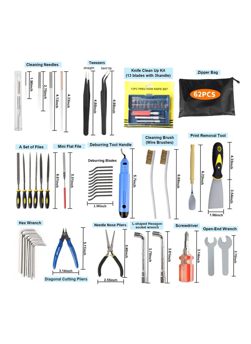 SYOSI 62PCS Printer Tools Kit, 3D Print Model Tool Includes Cleaning Tools Deburring & Disassembly Tool Storage Bag, for 3D Printing Maintenance Cleaning Removing Trimming Finishing Accessories  - Image 4