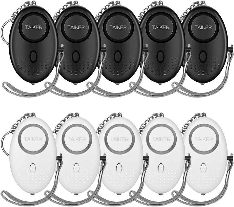 Taiker Personal Alarm for Women, 10 Packs 140DB Emergency Self-Defense Security Alarm Keychain with LED Light for Women Kids and Elders (Black & White) - Image 1