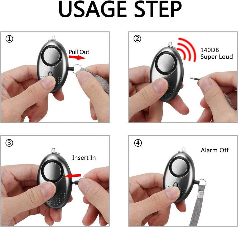 Taiker Personal Alarm for Women, 10 Packs 140DB Emergency Self-Defense Security Alarm Keychain with LED Light for Women Kids and Elders (Black & White) - Image 4