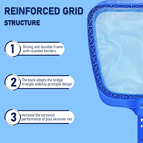 Poolvio Heavy Duty Swimming Pool Leaf Skimmer Net with Strong Reinforced Handle for Cleaning Swimming Pools, Hot Tubs, Spas and Fountains - Image 5