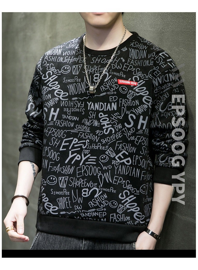 Large Size Fashionable Men's Letter Printed Loose Long Sleeved T-shirt  - Image 2