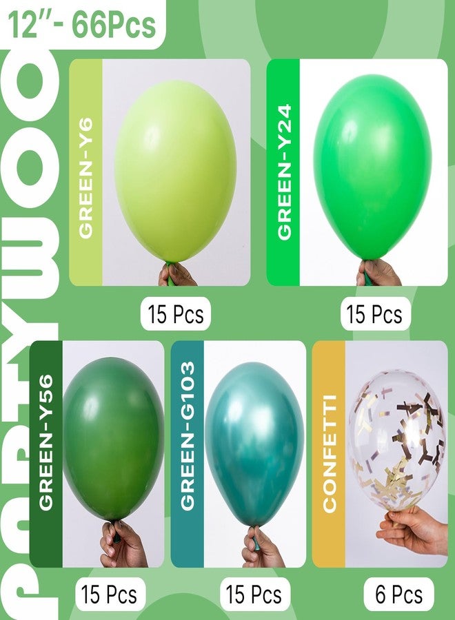 بارتي وو بالونات PartyWoo الخضراء، 66 قطعة، 12 بوصة، لون أخضر ليموني فاتح، لون زمردي داكن، لون صياد الغابة، لون أخضر معدني، لون ذهبي، لحفلات استقبال المولود الجديد، حفلات الزفاف، الخطوبة، زينة حفلات أعياد الميلاد - Image 2