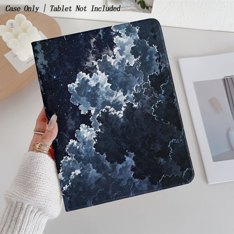 حالة من الجلد الصناعي بتصميم "ليلة مرصعة بالنجوم" لجهاز iPad 10.2 من الجيل الثامن 2020، درع حماية متين مع قبضة مريحة، تصميم خفيف الوزن ومناسب للسفر للقراءة والعمل والسفر. - Image 5