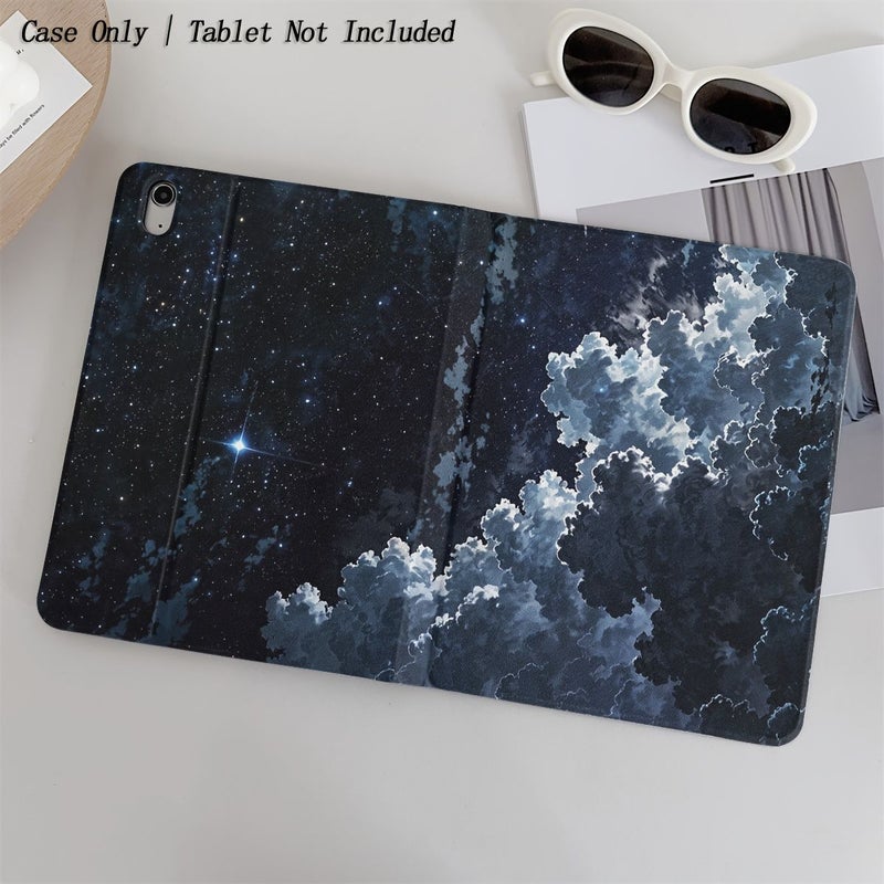 حالة من الجلد الصناعي بتصميم "ليلة مرصعة بالنجوم" لجهاز iPad 10.2 من الجيل الثامن 2020، درع حماية متين مع قبضة مريحة، تصميم خفيف الوزن ومناسب للسفر للقراءة والعمل والسفر. - Image 3