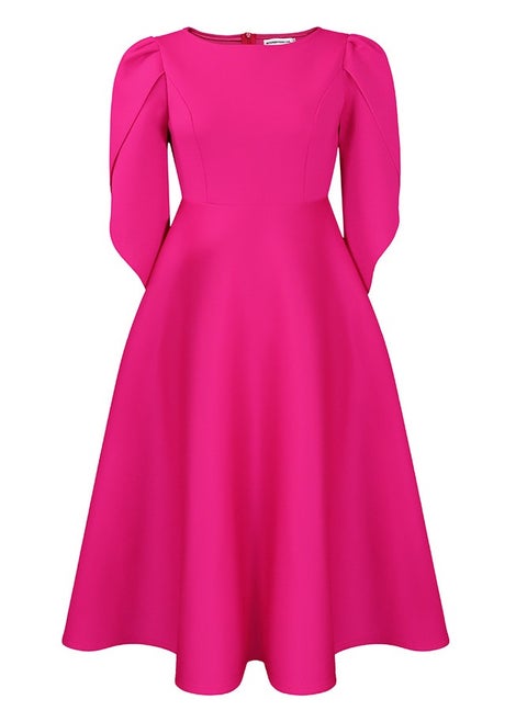 New Double layered Ruffle Sleeves Solid Color Large Hem Dres