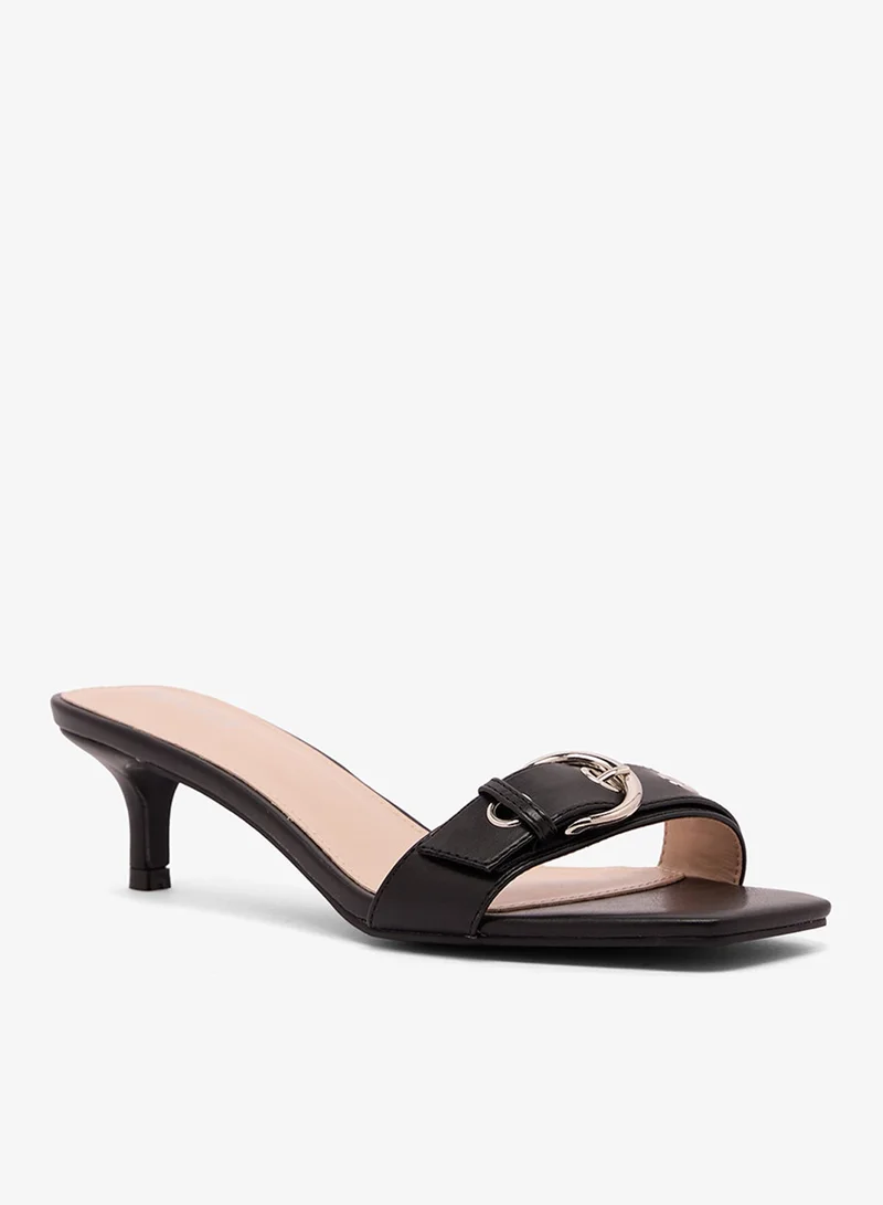 Raid BLACK PU Buckle Detail Heeled Sandals for Women | Best Price UAE