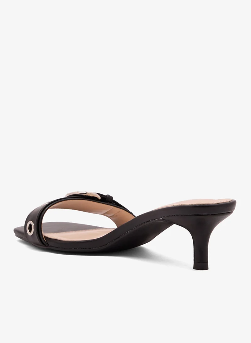 Raid BLACK PU Buckle Detail Heeled Sandals for Women | Best Price UAE
