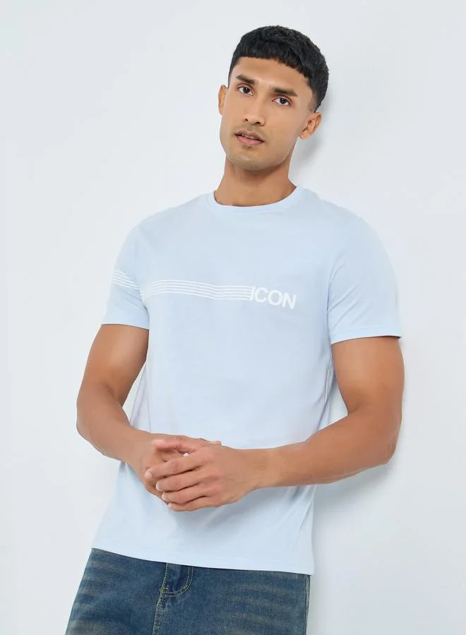 Styli Placement Striped Printed Regular T-Shirt