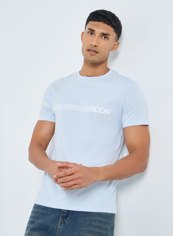 Styli Placement Striped Printed Regular T-Shirt - Image 1