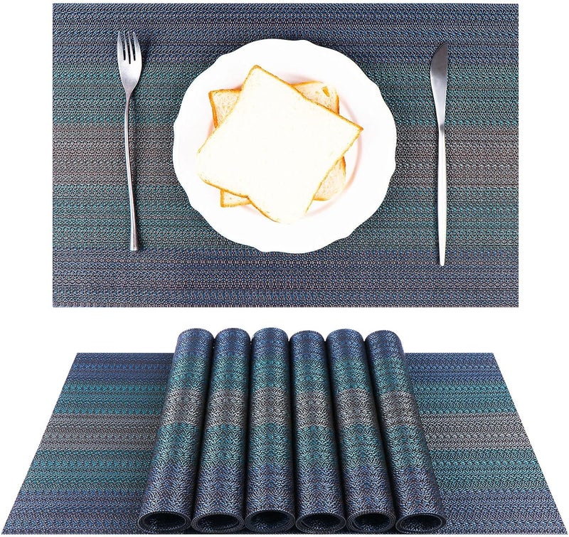 Wosta Placemats Set of 6 Mix Vinyl Woven Wipeable HeatResistant Place Mats Stain Resistant Washable Table Mats for Dining Table Kitchen Indoor Decor Dark Blue