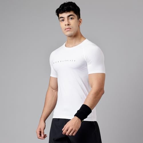 MuscleBlaze Half Sleeve Compression T-Shirts for Men (Polar White) - Image 3
