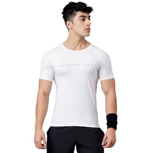 MuscleBlaze Half Sleeve Compression T-Shirts for Men (Polar White) - Image 1