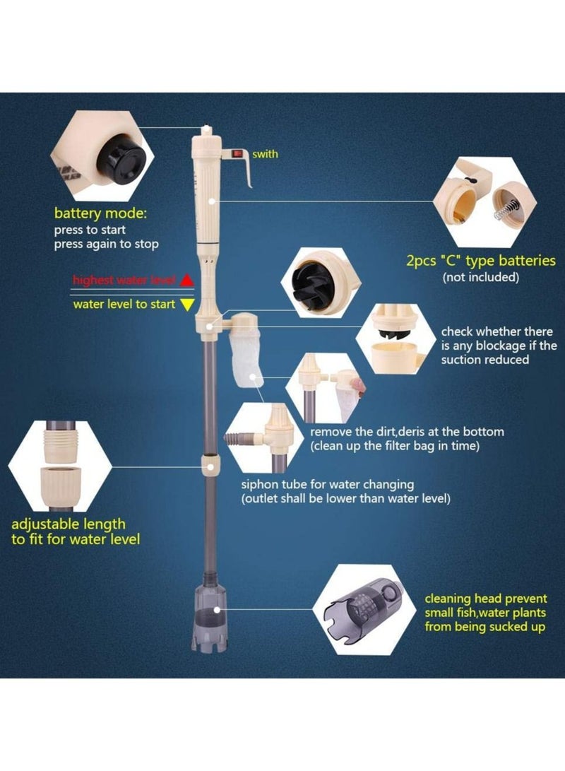 Battery Powered Aquarium Gravel Cleaner Fish Tank Siphon Water Change Cleaning Tool - Image 2