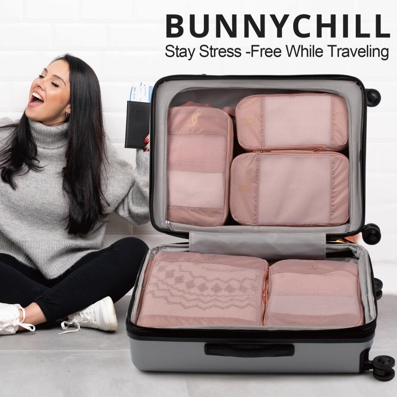 Bunnychill Expandable Compression Packing Cubes for Suitcases,8 Set Lightweight Compressible Travel Packing Organizer for Carry on Suitcase,Organizer Bags Set as Travel Essentials for Women(Pink) - Image 2
