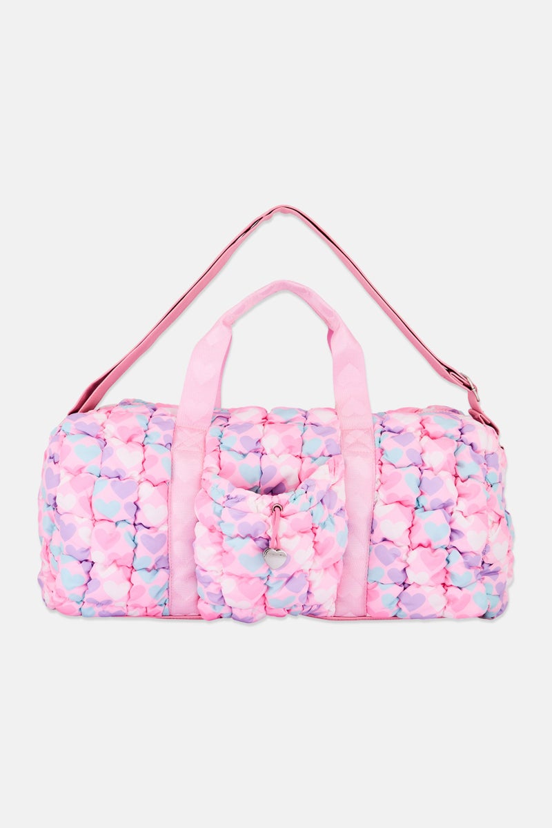 Miss Gwen's OMG Kids Girl Heart Print Scrunch Duffel Bag, Pink  - Image 1