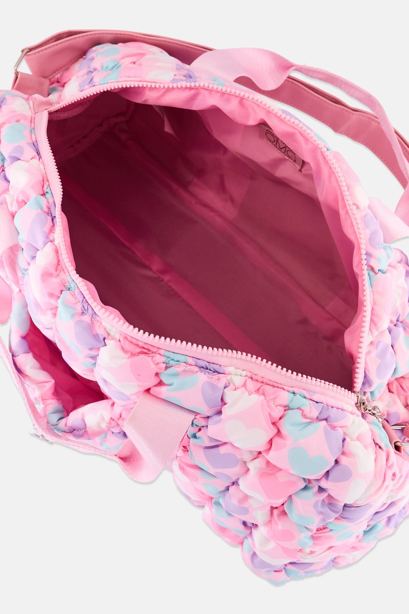 Miss Gwen's OMG Kids Girl Heart Print Scrunch Duffel Bag, Pink  - Image 3
