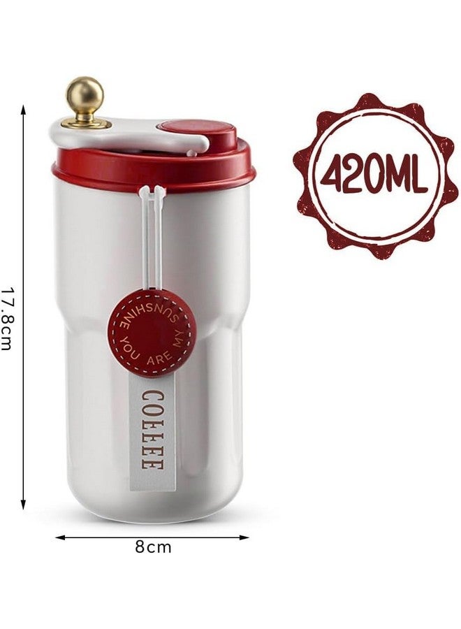 Wosta Coffee Mug with Ziplock Lid, Coffee Thermal Mug Coffee to Go, Double-Walled Vacuum Thermal Mug, Coffee, Stainless Steel Thermal Mug, 420 Ml(Without Temperature Display) (Red) - Image 2
