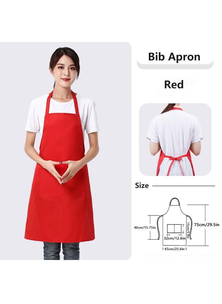 10 Pack Bib Aprons, Water and Oil Resistant Aprons with 2 Pockets Adjustable, Cooking Kitchen Chef Apron for Women Men（red） - Image 2