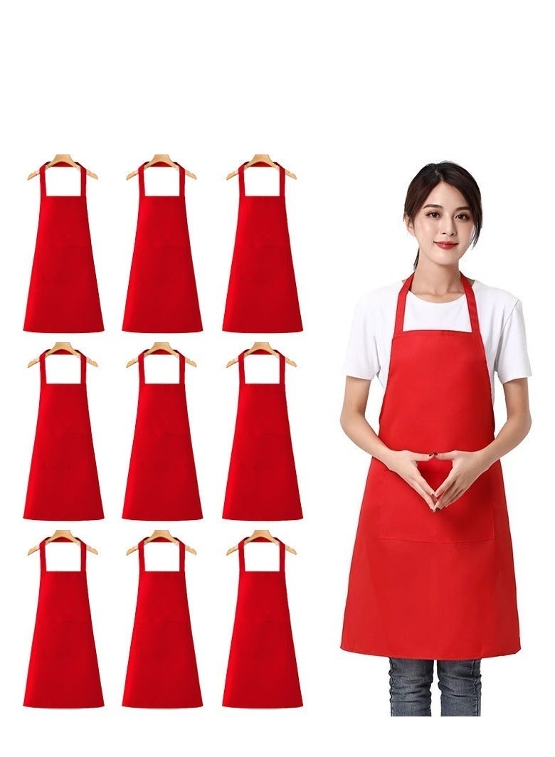 10 Pack Bib Aprons, Water and Oil Resistant Aprons with 2 Pockets Adjustable, Cooking Kitchen Chef Apron for Women Men（red） - Image 1