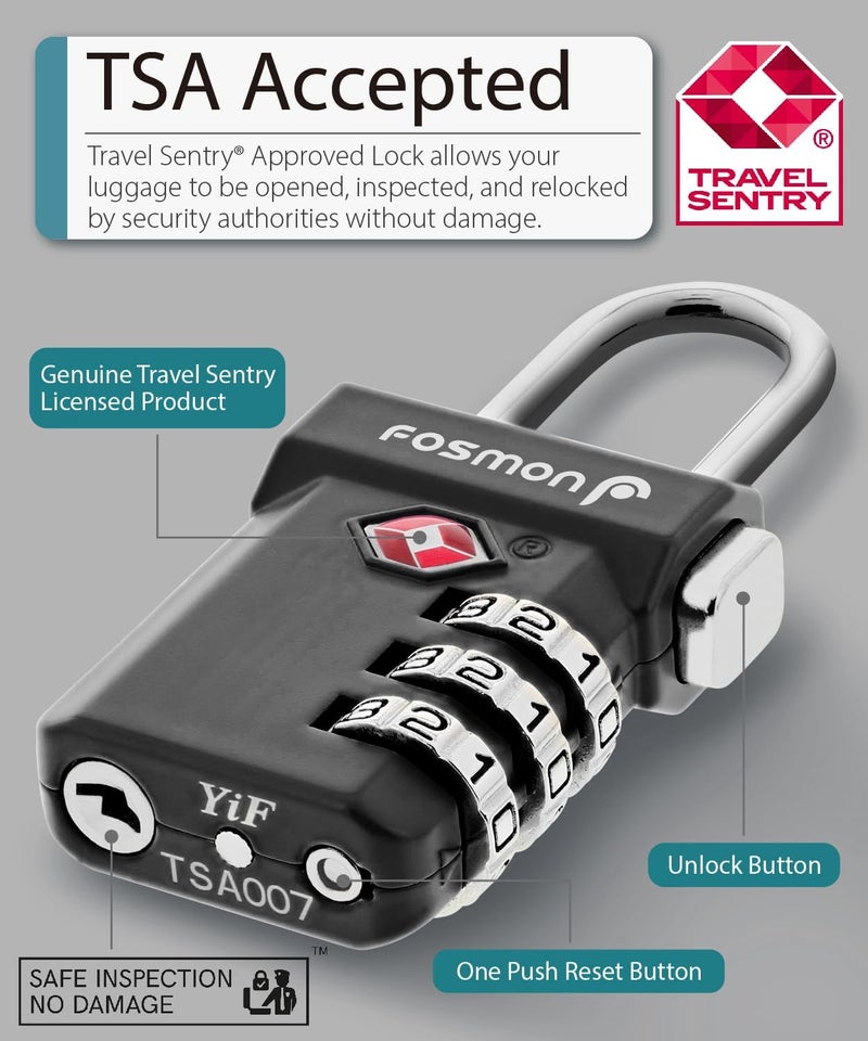 Fosmon TSA Approved Pink Locks for Luggage, Cute Suitcase Lock with Push Release Button for Extra Security, 3 Digit Combination Padlock for Travel, Backpack Zipper Anti Theft, Gym Locker, Women - Image 2