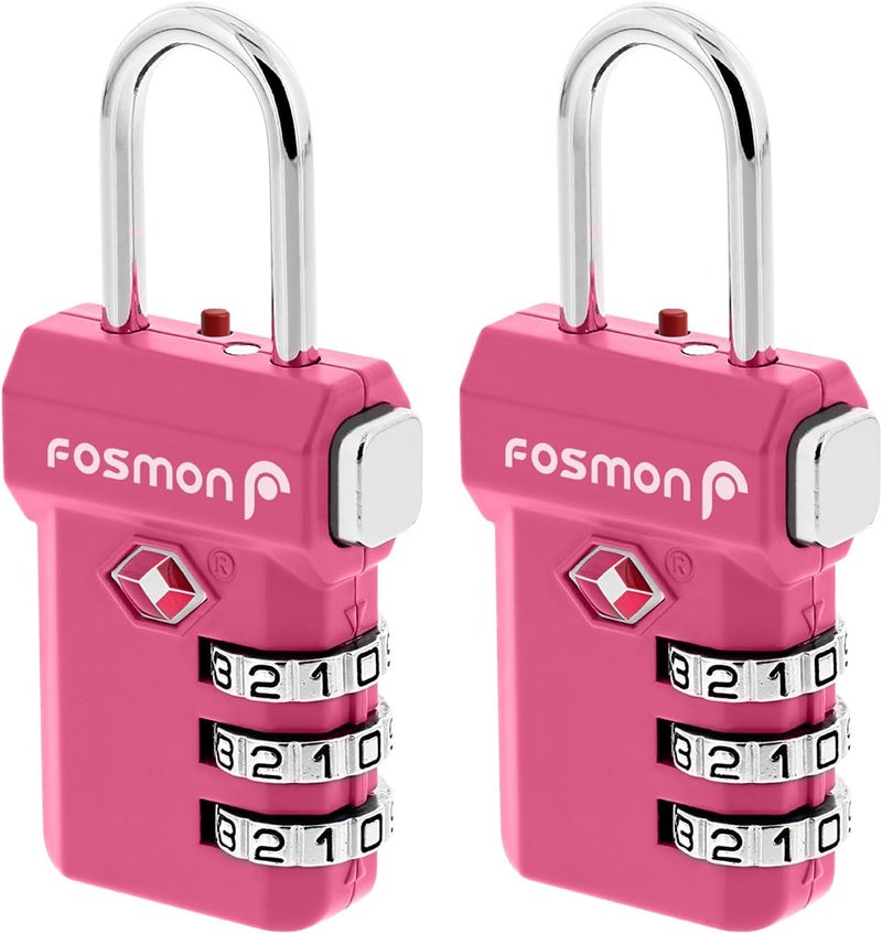 Fosmon TSA Approved Pink Locks for Luggage, Cute Suitcase Lock with Push Release Button for Extra Security, 3 Digit Combination Padlock for Travel, Backpack Zipper Anti Theft, Gym Locker, Women - Image 1