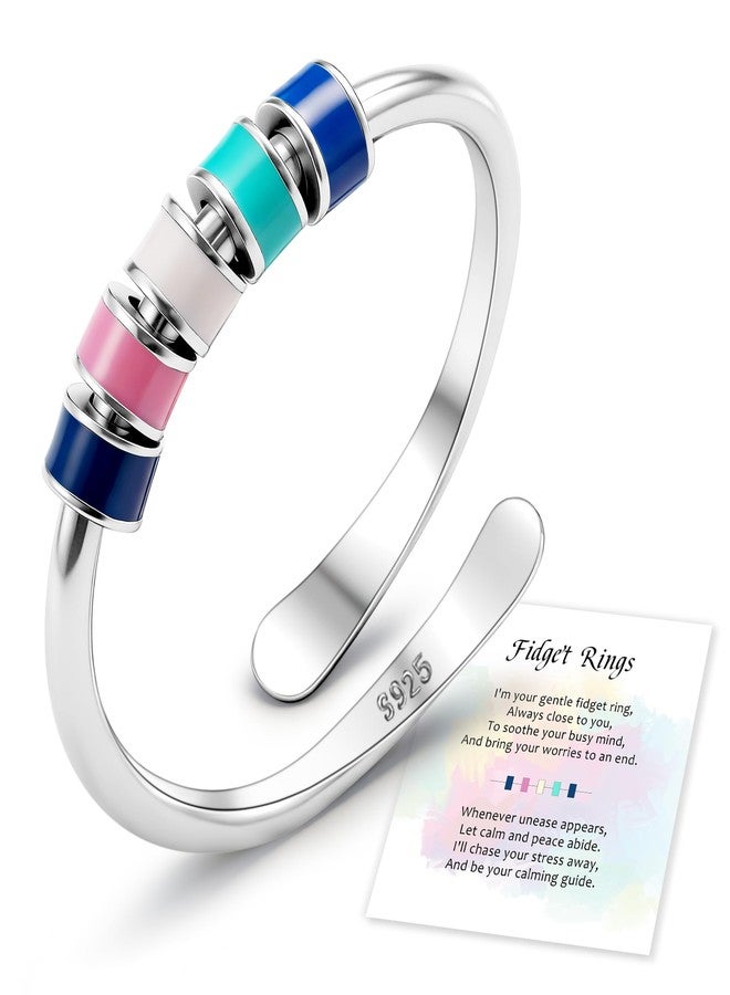 Senteria Fidget Ring for Anxiety Women Adjustable 925 Sterling Silver Rings with Colorful Beads Stress Spinner Ring Birthday Valentines Day Gifts for Daughters with Box and Card - Image 1