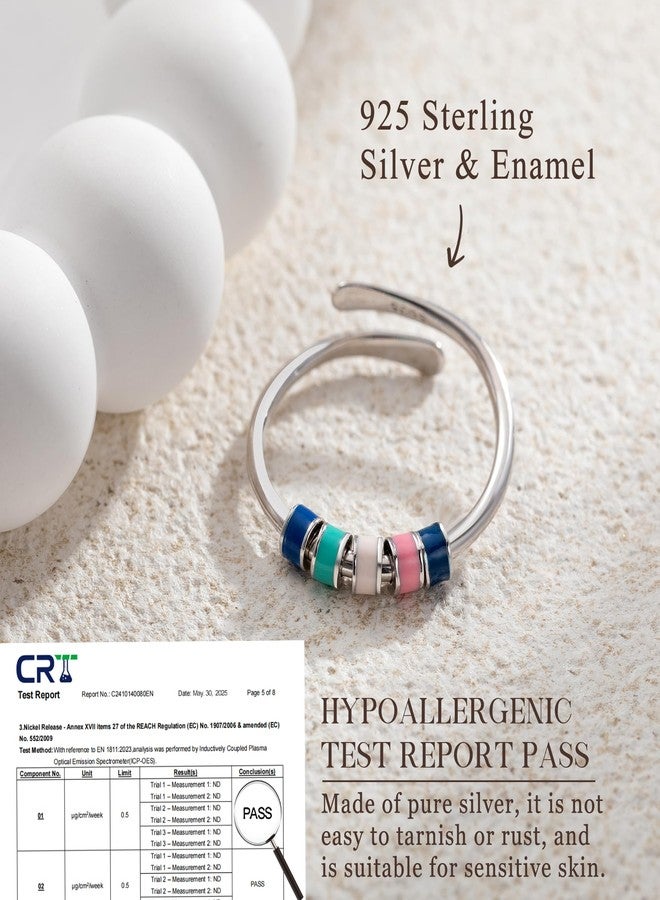Senteria Fidget Ring for Anxiety Women Adjustable 925 Sterling Silver Rings with Colorful Beads Stress Spinner Ring Birthday Valentines Day Gifts for Daughters with Box and Card - Image 4