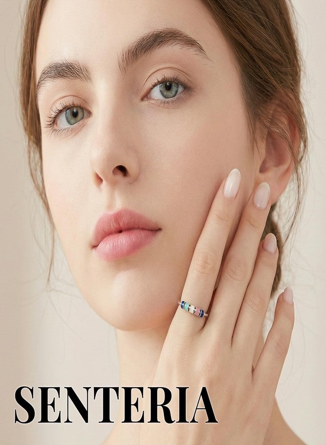 Senteria Fidget Ring for Anxiety Women Adjustable 925 Sterling Silver Rings with Colorful Beads Stress Spinner Ring Birthday Valentines Day Gifts for Daughters with Box and Card - Image 3