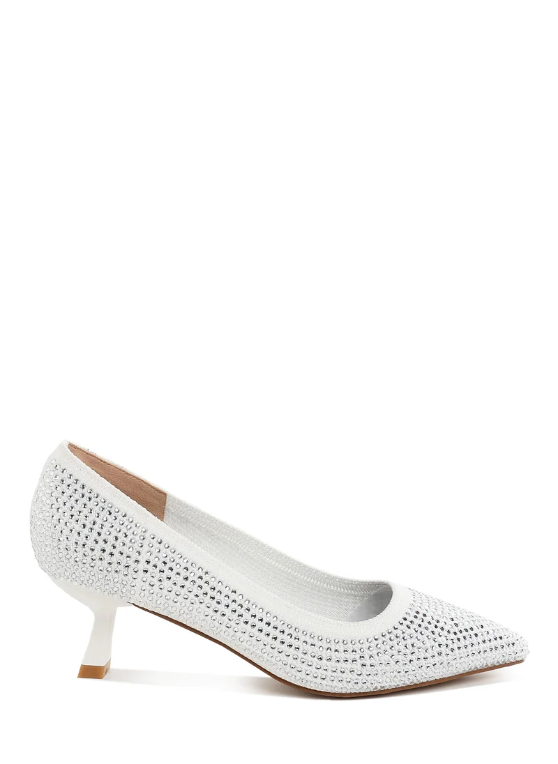 London Rag Breathable Flyknit Rhinestone Pumps in White