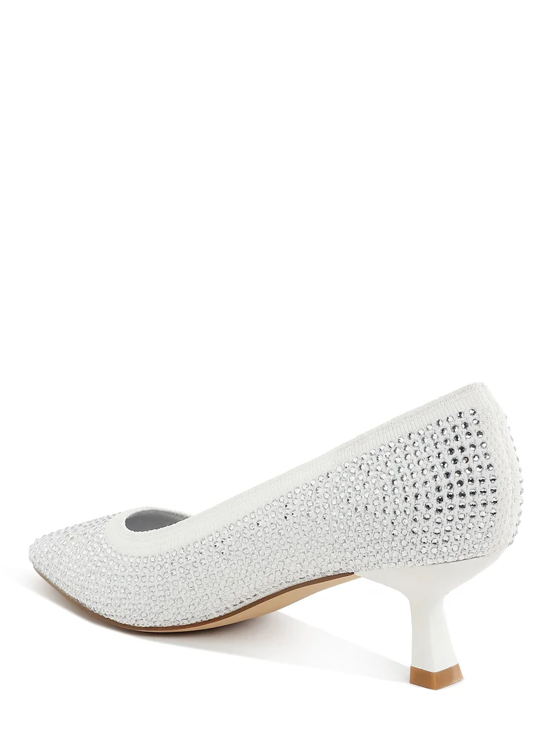 London Rag Breathable Flyknit Rhinestone Pumps in White