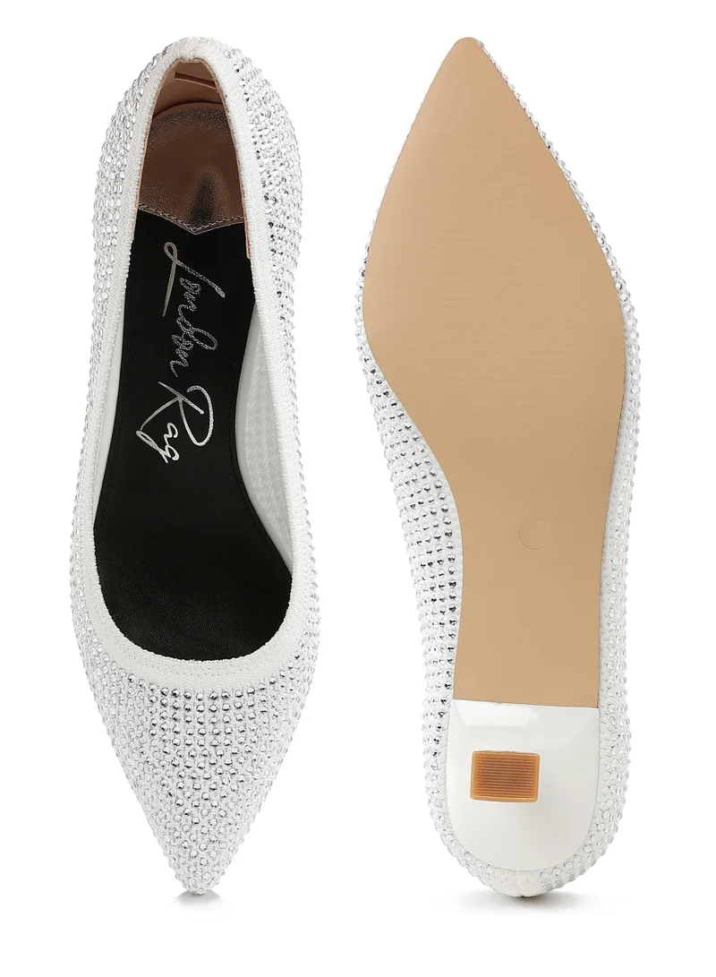 London Rag Breathable Flyknit Rhinestone Pumps in White