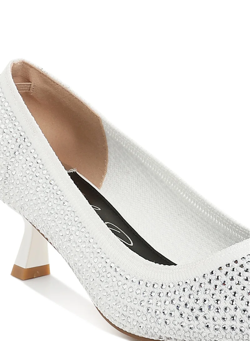 London Rag Breathable Flyknit Rhinestone Pumps in White