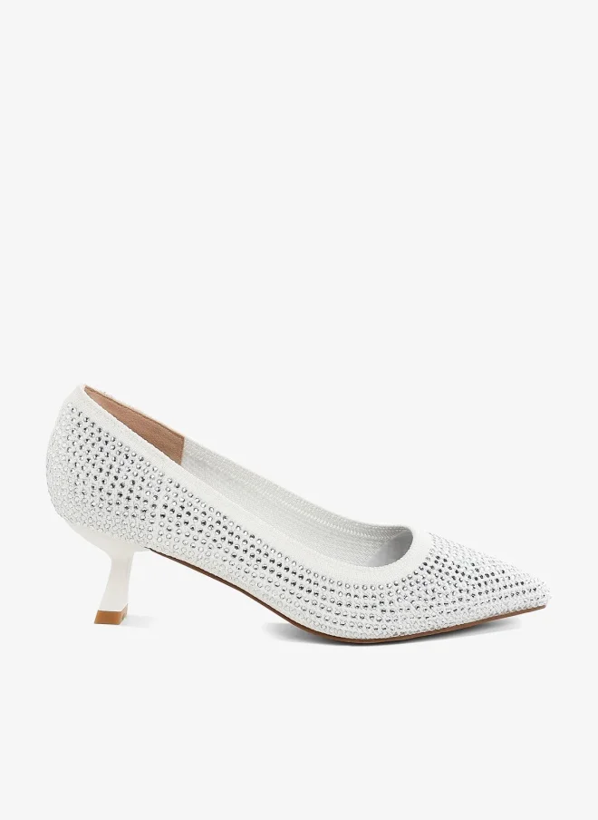 London Rag Breathable Flyknit Rhinestone Pumps in White