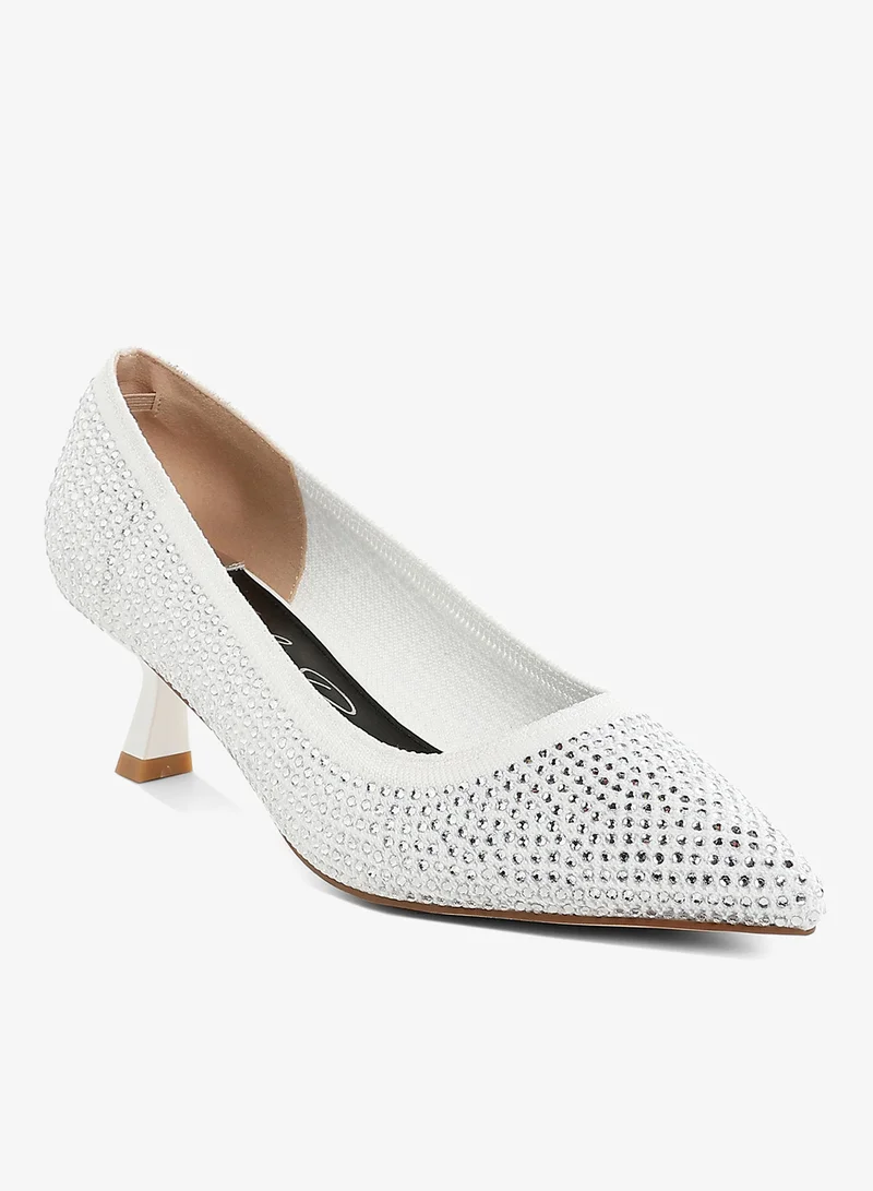 London Rag Breathable Flyknit Rhinestone Pumps in White