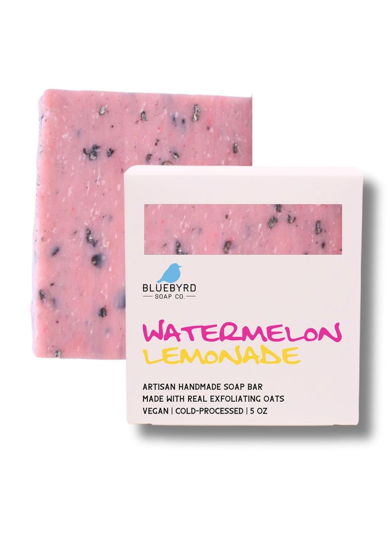 BLUEBYRD SOAP CO. BLUEBYRD Soap Co Watermelon Lemonade Soap Bar  Handmade Bar Soap for Kids  Natural Ingredients Kaolin Clay Oatmeal Aloe Vera  Activated Charcoal  Fun Scented Bath Soaps for Teens Watermelon 