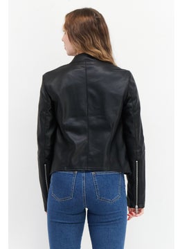 French Connection Women Plain Motorcycle Jacket, Black  - Image 4