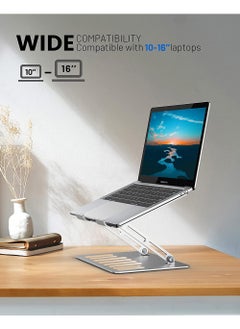 Rock Pow Foldable Laptop Stand for Desk Adjustable Height Ergonomic Computer Stand Aluminum Portable Laptop Stands Holder Riser for MacBook Air Pro All 10-16" Notebooks Laptops  - Image 4