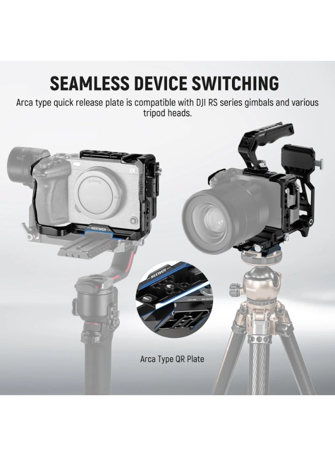 Neewer Camera Cage Rig for Sony FX3/FX30, Formfitting Video Cage with Multiple Mounting Points, HDMI Cable Clamp, NATO Rail, Cold Shoe & 1/4" 3/8" Threads, Arca Quick Release Base, Compatible with DJI RS4/RS3/RS2 Gimbals | Professional Camera Protection Frame - Image 5