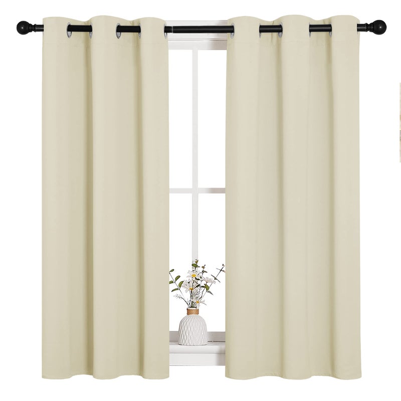 NICETOWN Room Darkening Curtain Panels for Cafe, Thermal Insulated Grommet Top Room Darkening Draperies/Drapes for Window (Beige, 2 Panels, W34 x L45) - Image 2