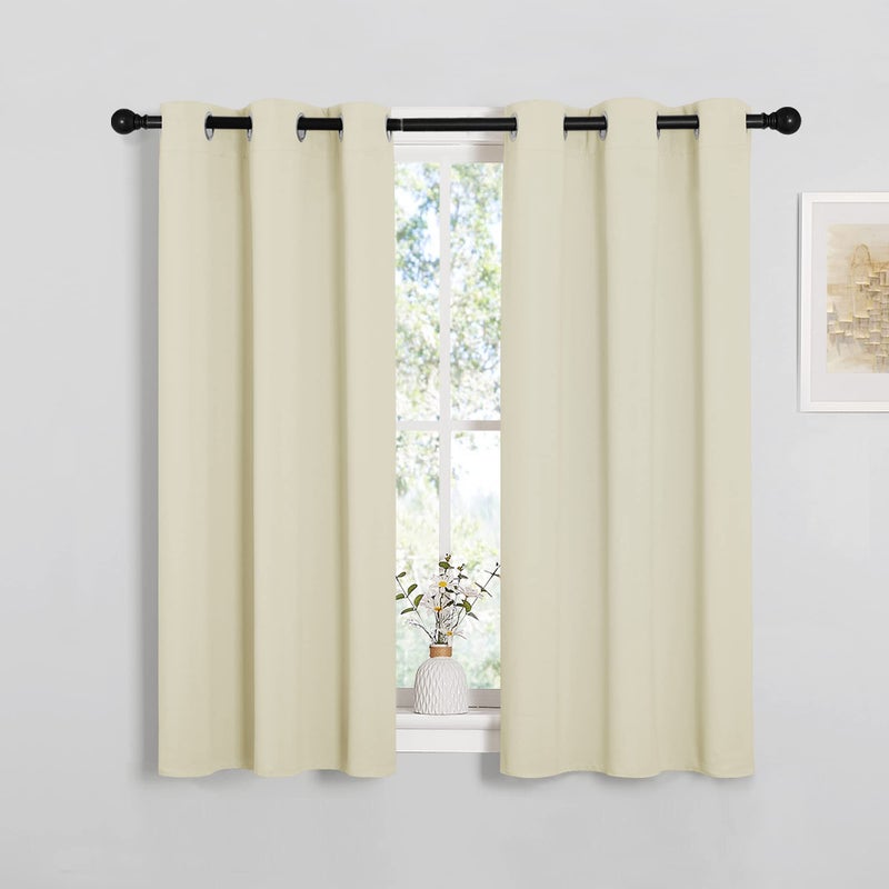NICETOWN Room Darkening Curtain Panels for Cafe, Thermal Insulated Grommet Top Room Darkening Draperies/Drapes for Window (Beige, 2 Panels, W34 x L45) - Image 1