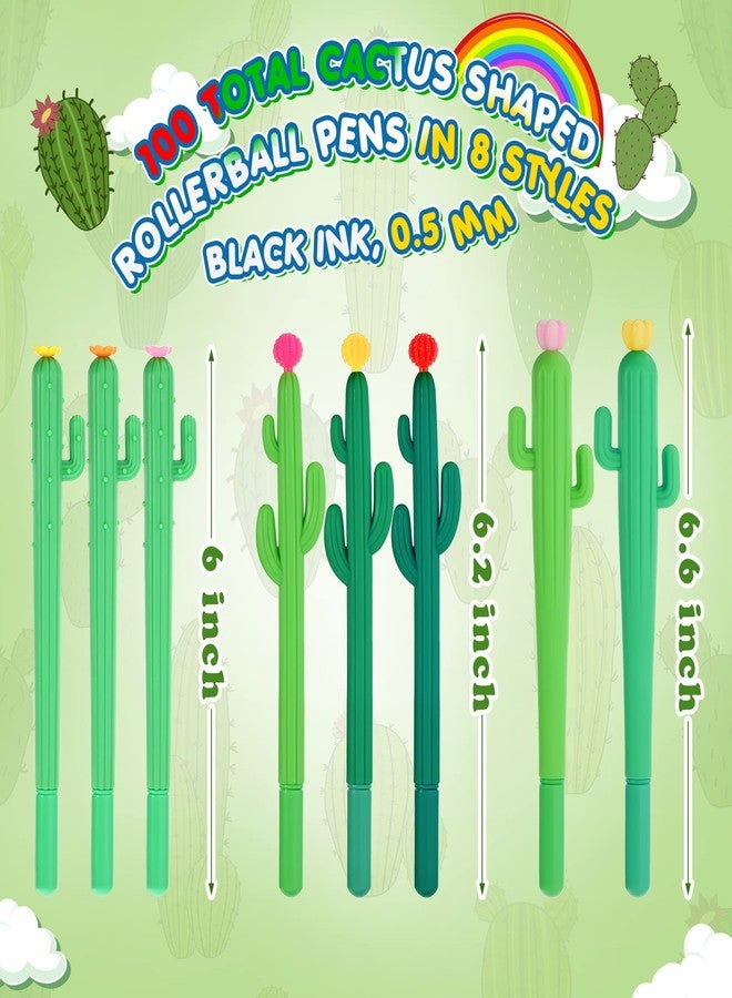 Handepo 100 Pcs Cactus Pens Cactus Shaped Roller Ball Flower Ballpoint Cute Writing Black Gel Ink Pens Office Students Gift(Funny) - Image 2